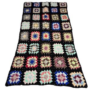 Granny Square Handmade Baby Blanket Vtg Crochet Afghan Multicolored 47" x 24"